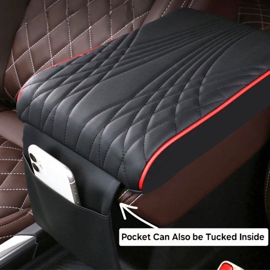 Premium Leather Car Armrest Cushion with Pocket - Center Console Pad Premium Leather Car Armrest Cushion with Pocket - Center Console Pad
