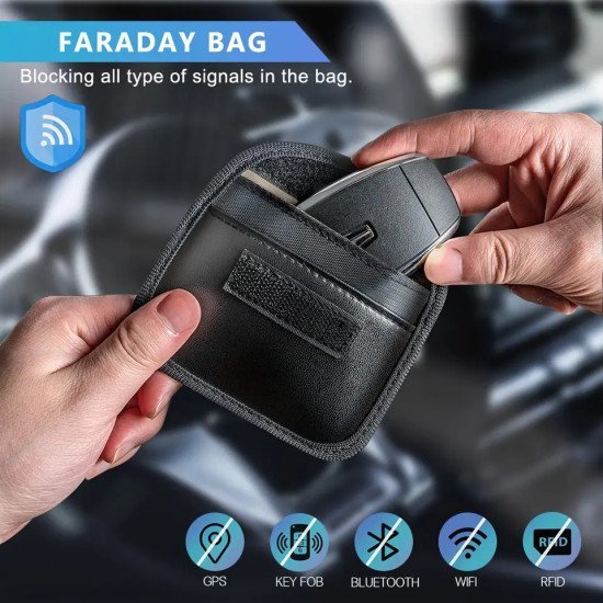 Signal Blocking Faraday Case Leather - RFID Key Fob Protection Pouch Signal Blocking Faraday Case Leather - RFID Key Fob Protection Pouch