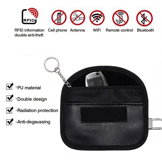 Signal Blocking Faraday Case Leather - RFID Key Fob Protection Pouch Signal Blocking Faraday Case Leather - RFID Key Fob Protection Pouch