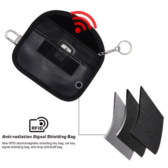 Signal Blocking Faraday Case Leather - RFID Key Fob Protection Pouch Signal Blocking Faraday Case Leather - RFID Key Fob Protection Pouch