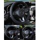 Black PU Leather Expandable Steering Wheel Cover 38CM 3 Colors – Black, Black Blue & Black Red