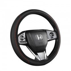 Black PU Leather Expandable Steering Wheel Cover 38CM 3 Colors – Black, Black Blue & Black Red