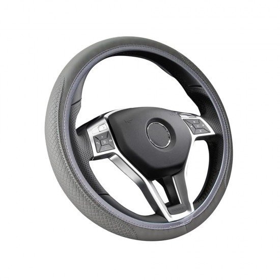 PU Leather Expandable Steering Wheel Cover 38CM (Grey) - Universal Fit