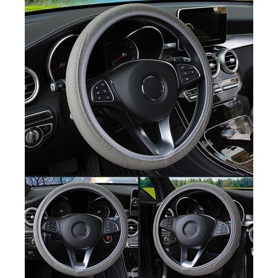 PU Leather Expandable Steering Wheel Cover 38CM (Grey) - Universal Fit