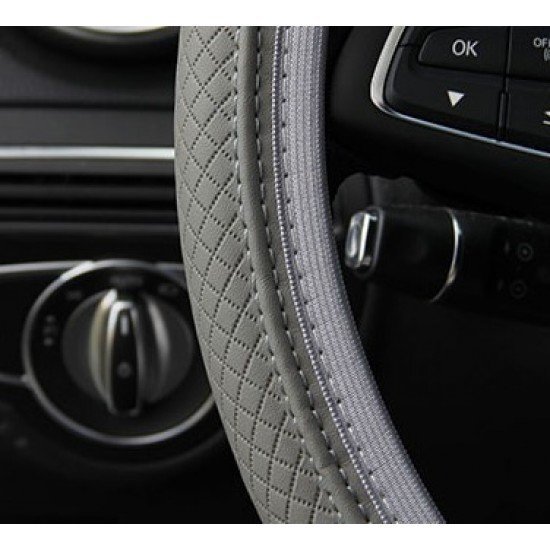 PU Leather Expandable Steering Wheel Cover 38CM (Grey) - Universal Fit