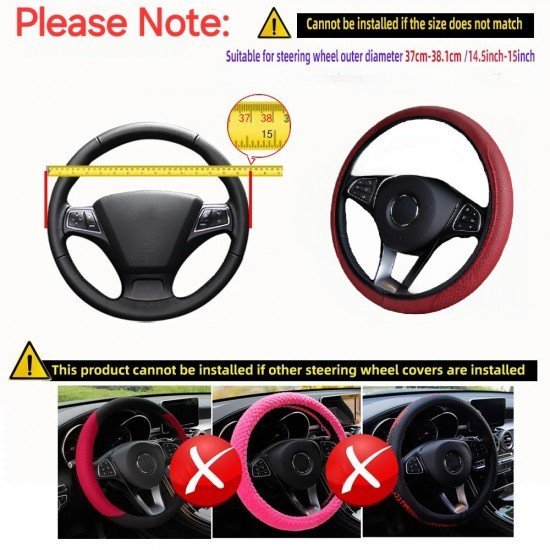 Black PU Leather Expandable Steering Wheel Cover 38CM 3 Colors – Black, Black Blue & Black Red