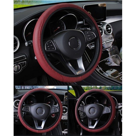PU Leather Expandable Steering Wheel Cover 38CM ( Wine Red) - Universal Fit PU Leather Expandable Steering Wheel Cover 38CM ( Wine Red) - Universal Fit