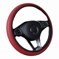 PU Leather Expandable Steering Wheel Cover 38CM ( Wine Red) - Universal Fit