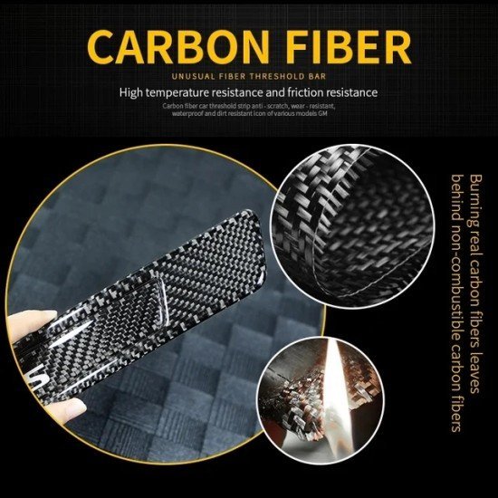 Real Carbon Fiber Car Door Sill Protectors- 4Door Set (Universal Fit, Anti Slip  & Anti Scratch)