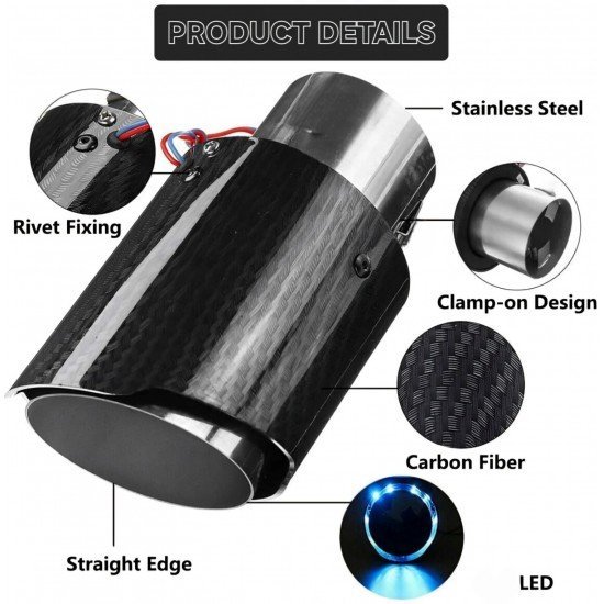 Carbon Fiber LED Exhaust Tail Tip 2.5 Inch Inlet 3.5 Inch Outlet – Blue & Red LED Glow | Universal Fit Carbon Fiber LED Exhaust Tail Tip 2.5 Inch Inlet 3.5 Inch Outlet – Blue & Red LED Glow | Universal Fit