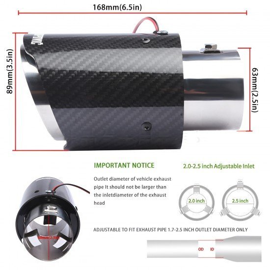 Carbon Fiber LED Exhaust Tail Tip 2.5 Inch Inlet 3.5 Inch Outlet – Blue & Red LED Glow | Universal Fit Carbon Fiber LED Exhaust Tail Tip 2.5 Inch Inlet 3.5 Inch Outlet – Blue & Red LED Glow | Universal Fit