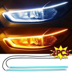 Sequential LED DRL + Turn Signal Headlight Surface Light Strip- 2 pack Universal Fit (White + Amber) Waterproof