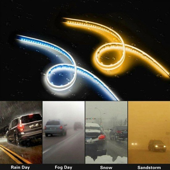Sequential LED DRL + Turn Signal Headlight Surface Light Strip- 2 pack Universal Fit (White + Amber) Waterproof Sequential LED DRL + Turn Signal Headlight Surface Light Strip- 2 pack Universal Fit (White + Amber) Waterproof