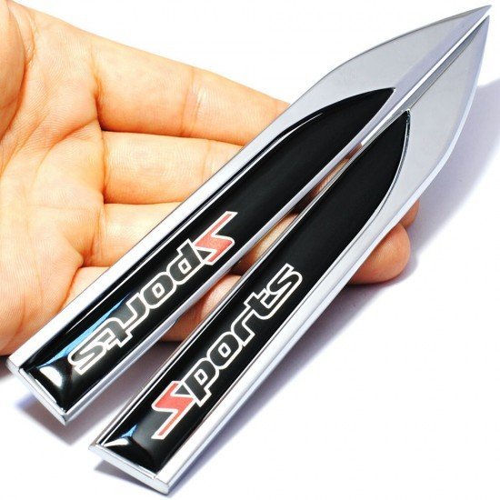 Sports 3D Metal Emblems Pair Chrome Black & Red Universal Fit – 14.6x1.8CM Sports 3D Metal Emblems Pair Chrome Black & Red Universal Fit – 14.6x1.8CM