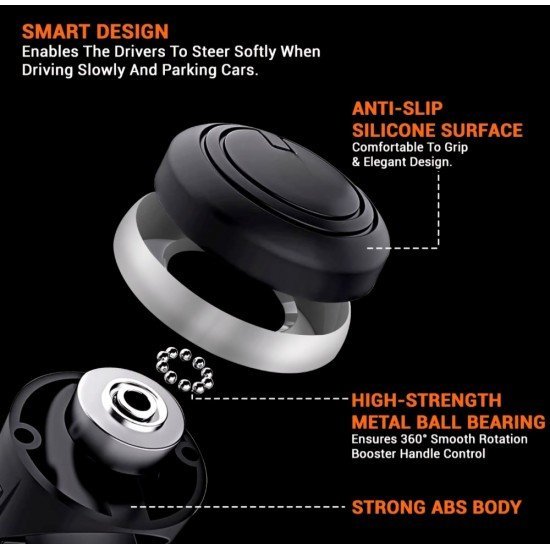 Universal Steering Wheel Booster Knob Black – Metal & ABS | Smooth 360° Single Hand Control for Cars SUVs Trucks Universal Steering Wheel Booster Knob Black – Metal & ABS | Smooth 360° Single Hand Control for Cars SUVs Trucks