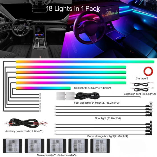Car Interior Acrylic Symphony Ambient Lighting Kit (18 Lights in 1 Pack) 16 Million Colors Car Interior Acrylic Symphony Ambient Lighting Kit (18 Lights in 1 Pack) 16 Million Colors