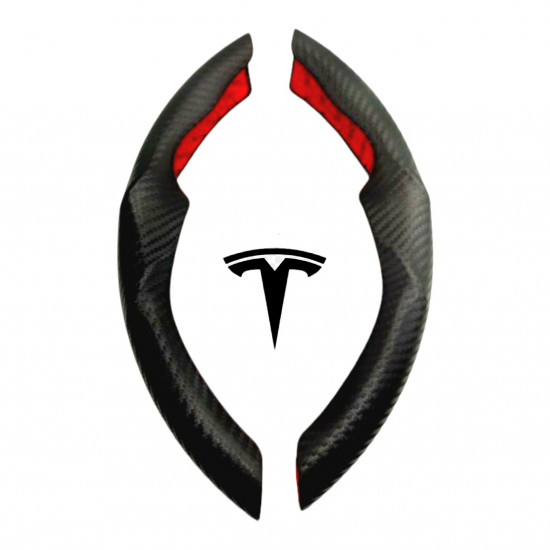 Carbon Fiber Steering Wheel Cover for Tesla 3 & Y (Black)