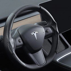 Carbon Fiber Steering Wheel Cover for Tesla 3 & Y (Black)