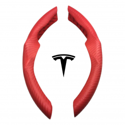 Carbon Fiber Steering Wheel Cover for Tesla 3 & Y (Red)