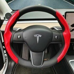 Carbon Fiber Steering Wheel Cover for Tesla 3 & Y (Red)