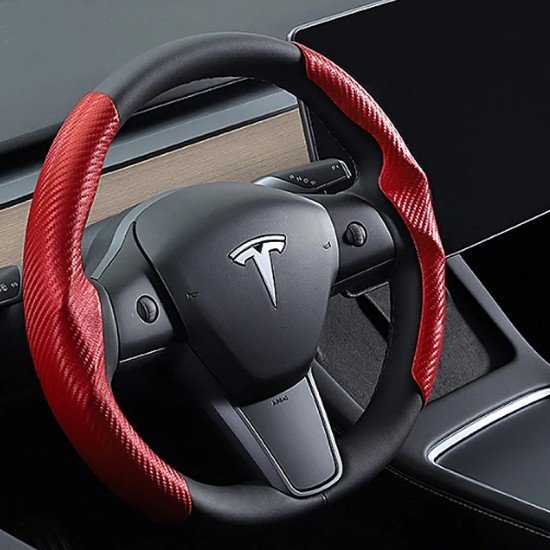 Carbon Fiber Steering Wheel Cover for Tesla 3 & Y (Black)