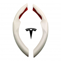 Carbon Fiber Steering Wheel Cover for Tesla 3 & Y (White)