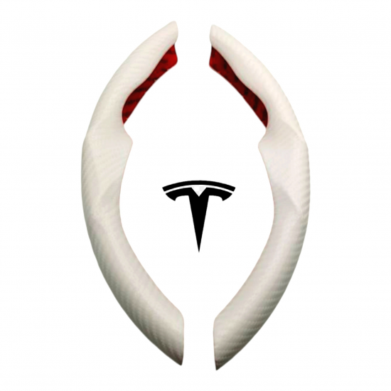 Carbon Fiber Steering Wheel Cover for Tesla 3 & Y (White) Carbon Fiber Steering Wheel Cover for Tesla 3 & Y (White)