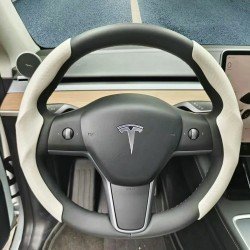 Carbon Fiber Steering Wheel Cover for Tesla 3 & Y (White)