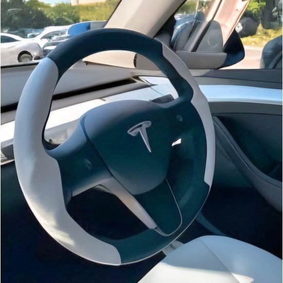 Carbon Fiber Steering Wheel Cover for Tesla 3 & Y (Black)