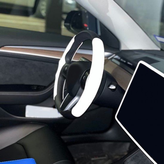 Carbon Fiber Steering Wheel Cover for Tesla 3 & Y (White) Carbon Fiber Steering Wheel Cover for Tesla 3 & Y (White)