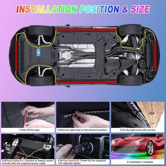 Car Chassis Under glow RGB Light Strip 90 x 120 cm - Universal Fit (Waterproof)