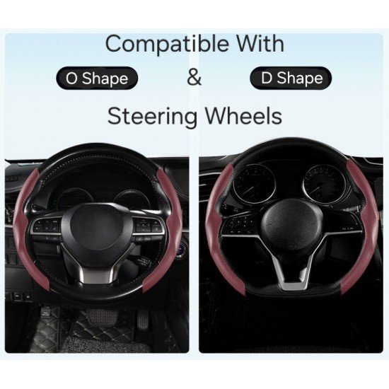 Anti Slip Nappa Leather Steering Wheel Cover - Universal Fit (Coffee)