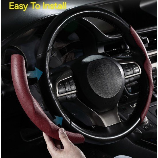 Anti Slip Nappa Leather Steering Wheel Cover - Universal Fit (Coffee)