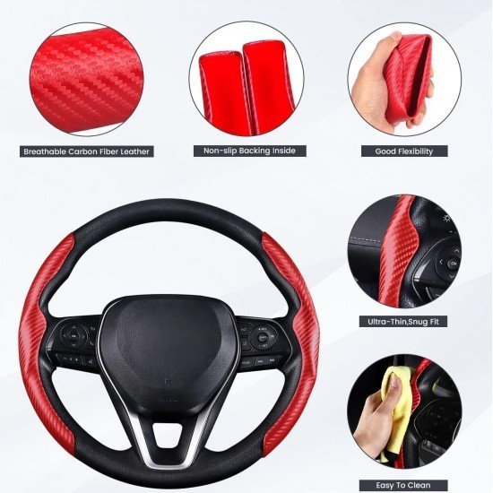 Carbon Fiber Steering Wheel Cover - Universal Fit (White) Carbon Fiber Steering Wheel Cover - Universal Fit (White)