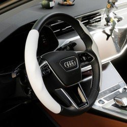 Carbon Fiber Steering Wheel Cover - Universal Fit (White)