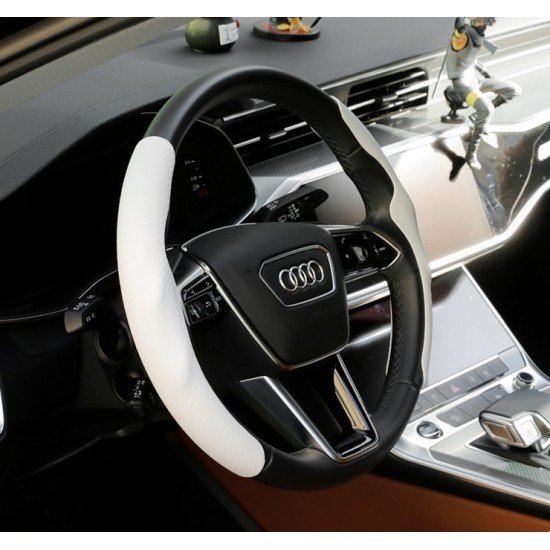 Carbon Fiber Steering Wheel Cover - Universal Fit (White) Carbon Fiber Steering Wheel Cover - Universal Fit (White)