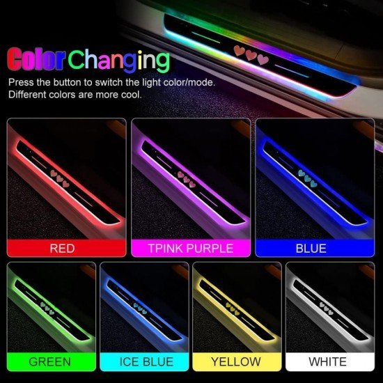 Magnetic Car Door LED Sill Plates- Love Hearts - 4Door Set (Universal Fit, Wireless, Rechargeable)