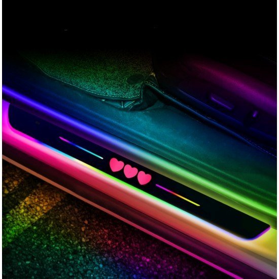 Magnetic Car Door LED Sill Plates- Love Hearts - 4Door Set (Universal Fit, Wireless, Rechargeable)